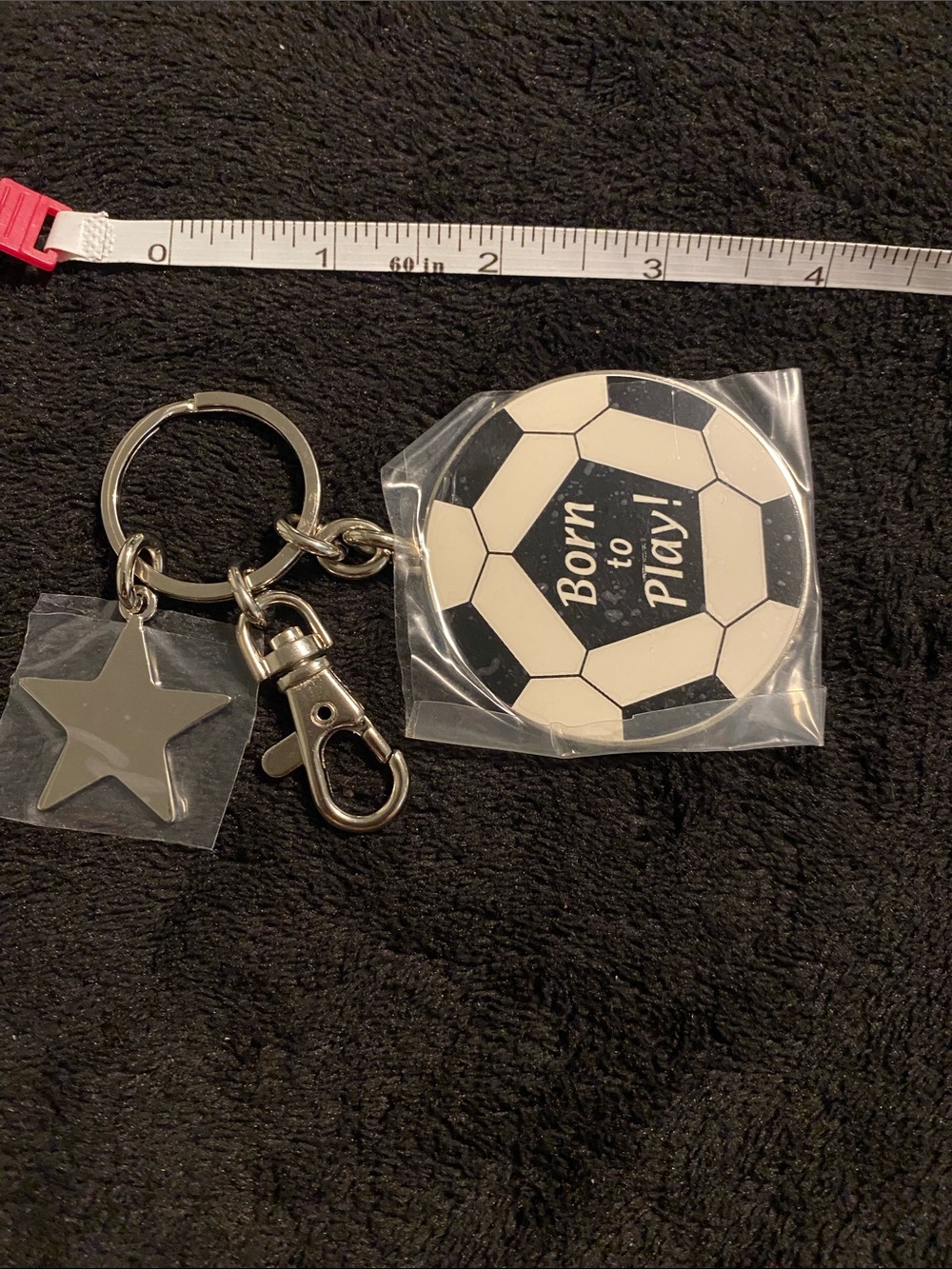 Things Remembered Black & White Soccer Ball Keychain with Star Charm